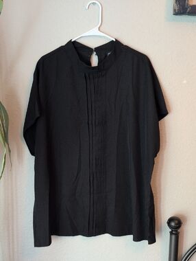 EUC High Collar Black Cap Sleeve Blouse  - 4X